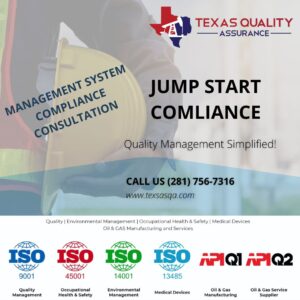 The Jumpstart Compliance Consultation is ideal for organizations looking for compliance to a management system standard (ISO 9001, ISO 14001, API Q2, etc…) but isn’t quite ready to move forward with the certification process.